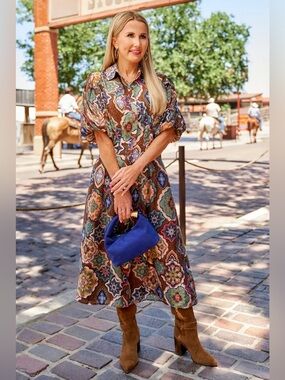 AVARA Rebecca Paisley Button Up Midi Dress S